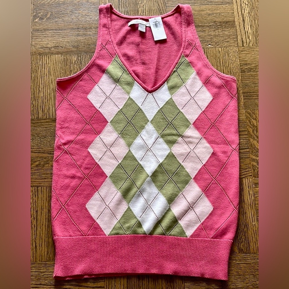NWT Pink Green Argyle Cotton Sweater Vest - Picture 4 of 7